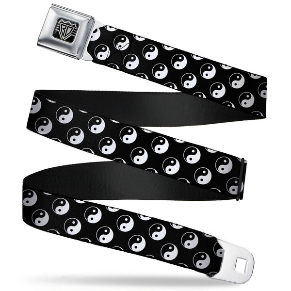 Buckle-Down BD Wings Logo CLOSE-UP Full Color Black Silver Seatbelt Belt - Yin Yang Monogram Black/White Webbing