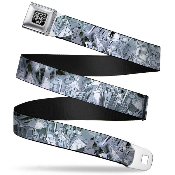 Buckle-Down BD Wings Logo CLOSE-UP Full Color Black Silver Seatbelt Belt - Crystals3 Clear Webbing