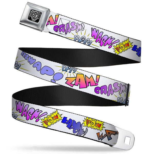 Buckle-Down BD Wings Logo CLOSE-UP Full Color Black Silver Seatbelt Belt - Sound Effects White/Pastel Webbing