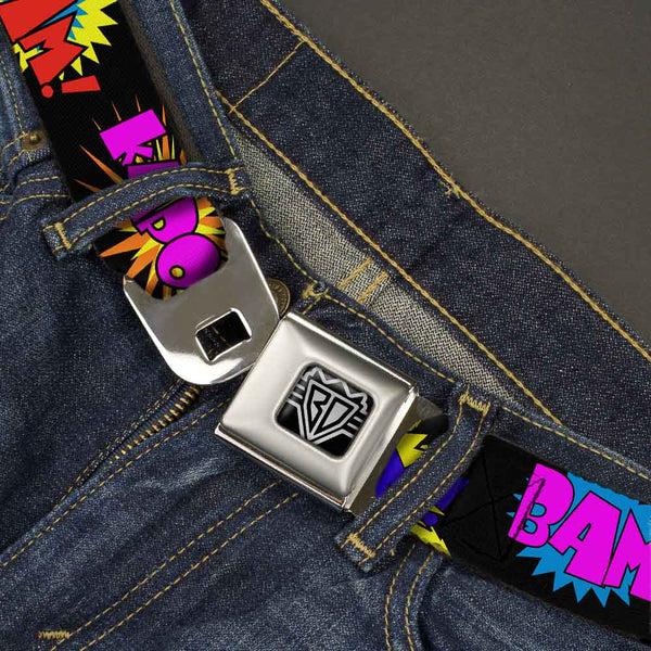 Buckle-Down BD Wings Logo CLOSE-UP Full Color Black Silver Seatbelt Belt - Sound Effects Black/Multi Color Webbing