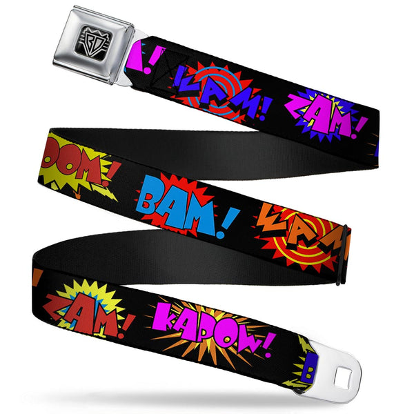 Buckle-Down BD Wings Logo CLOSE-UP Full Color Black Silver Seatbelt Belt - Sound Effects Black/Multi Color Webbing