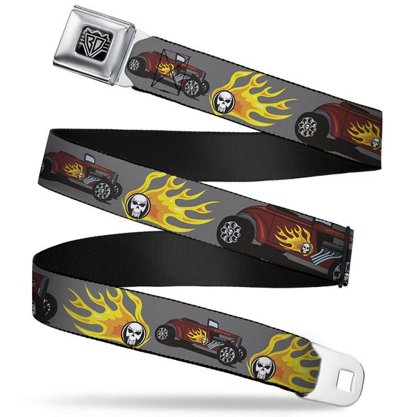 Buckle-Down BD Wings Logo CLOSE-UP Full Color Black Silver Seatbelt Belt - Hot Rod w/Flame Skull Webbing