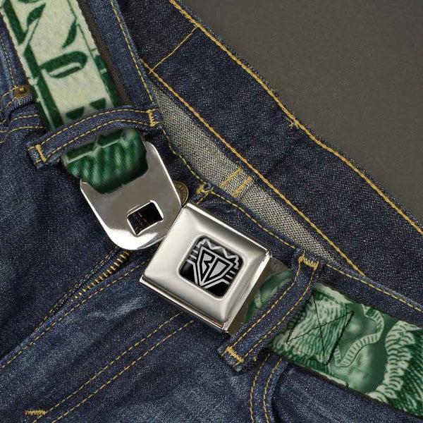 Buckle-Down BD Wings Logo CLOSE-UP Full Color Black Silver Seatbelt Belt - One Dollar Bill Eye Of Providence/Bald Eagle CLOSE-UP Webbing