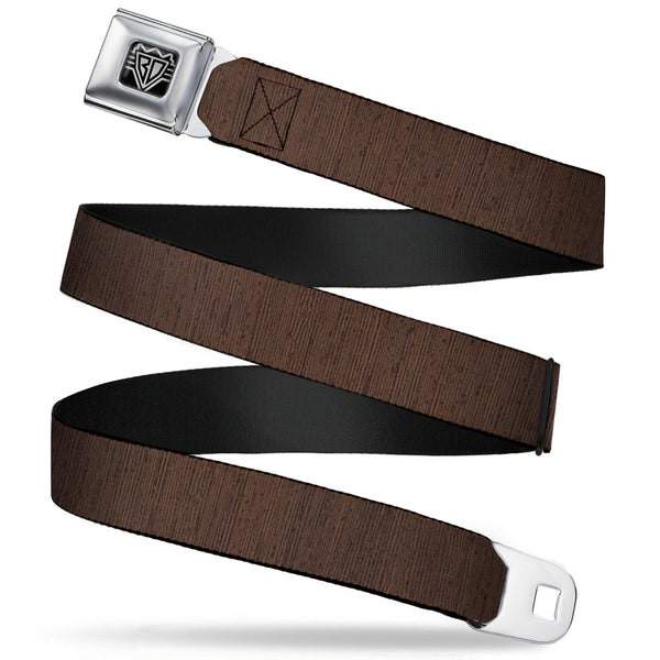 Buckle-Down BD Wings Logo CLOSE-UP Full Color Black Silver Seatbelt Belt - Wood Grain Vertical Brown Webbing