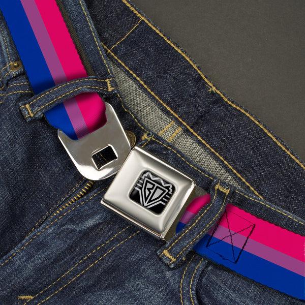 Buckle-Down BD Wings Logo CLOSE-UP Full Color Black Silver Seatbelt Belt - Flag Bisexual Pink/Purple/Blue Webbing