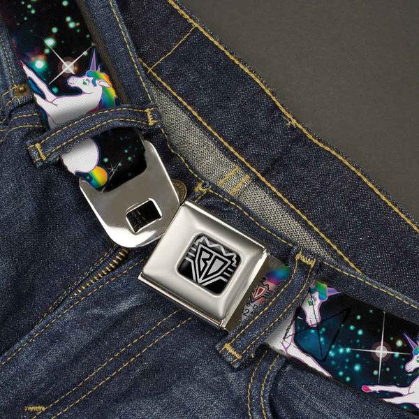Buckle-Down BD Wings Logo CLOSE-UP Full Color Black Silver Seatbelt Belt - Unicorn Universe Webbing