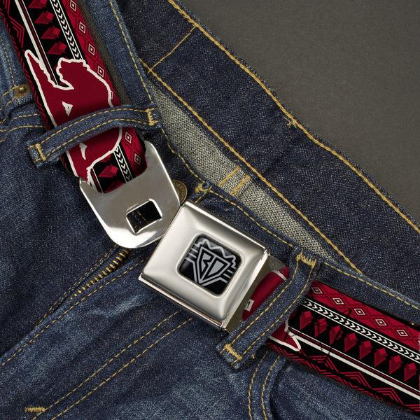 Buckle-Down BD Wings Logo CLOSE-UP Full Color Black Silver Seatbelt Belt - CALI BEAR/AZTEC4 BLACK/DARK REDS/CREAM Webbing
