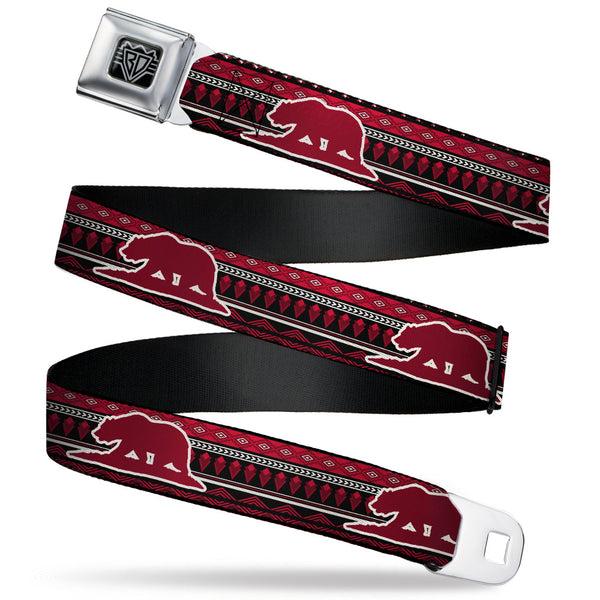 Buckle-Down BD Wings Logo CLOSE-UP Full Color Black Silver Seatbelt Belt - CALI BEAR/AZTEC4 BLACK/DARK REDS/CREAM Webbing