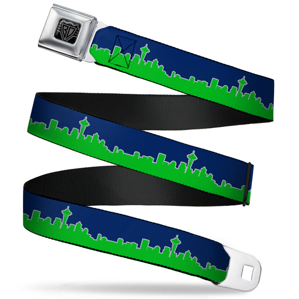 Buckle-Down BD Wings Logo CLOSE-UP Full Color Black Silver Seatbelt Belt - Seattle Skyline Navy/Gray/Green Webbing