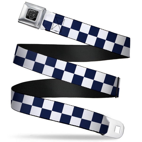 Buckle-Down BD Wings Logo CLOSE-UP Full Color Black Silver Seatbelt Belt - Checker Midnight Blue/White Webbing