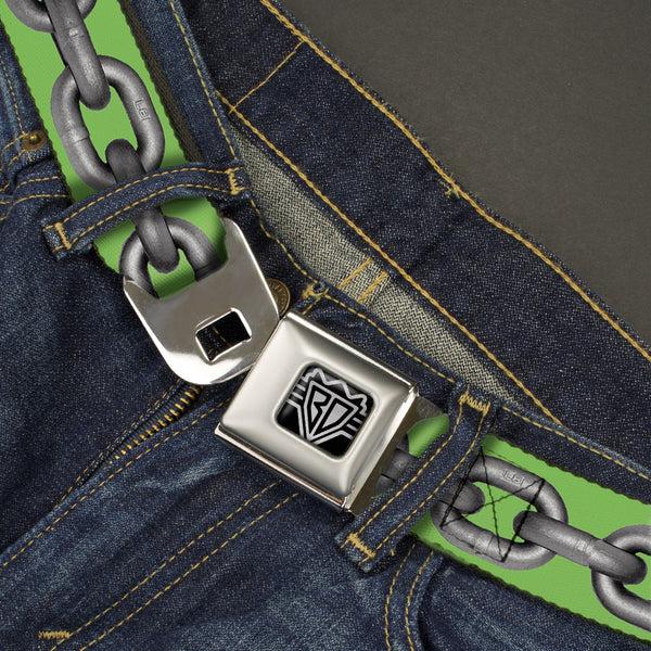 Buckle-Down BD Wings Logo CLOSE-UP Full Color Black Silver Seatbelt Belt - Metal Chain Green/Gray Webbing