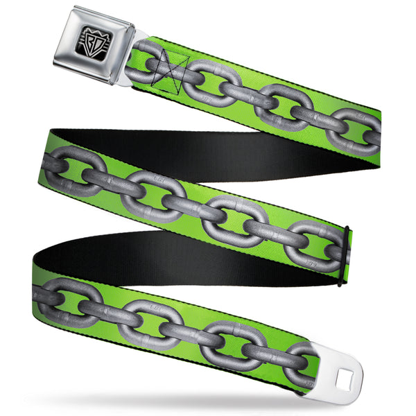 Buckle-Down BD Wings Logo CLOSE-UP Full Color Black Silver Seatbelt Belt - Metal Chain Green/Gray Webbing