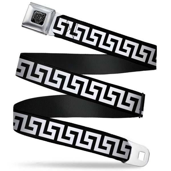Buckle-Down BD Wings Logo CLOSE-UP Full Color Black Silver Seatbelt Belt - Greek Key Black/White Webbing