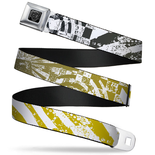 Buckle-Down BD Wings Logo CLOSE-UP Full Color Black Silver Seatbelt Belt - Grunge Chaos2 White/Blue-Yellow Fade Webbing