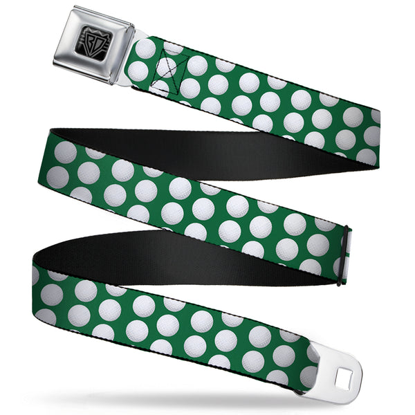 Buckle-Down BD Wings Logo CLOSE-UP Full Color Black Silver Seatbelt Belt - Golf Balls Green/White Webbing