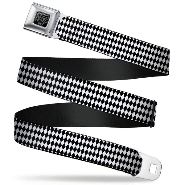 Buckle-Down BD Wings Logo CLOSE-UP Full Color Black Silver Seatbelt Belt - Diamonds Stripe White/Black Webbing