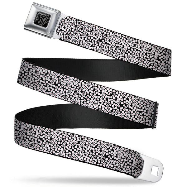 Buckle-Down BD Wings Logo CLOSE-UP Full Color Black Silver Seatbelt Belt - Ditsy Floral Black/White/Red Webbing