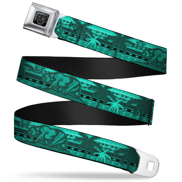 Buckle-Down BD Wings Logo CLOSE-UP Full Color Black Silver Seatbelt Belt - Cali Bear/Palm Trees/Geometric Green Webbing