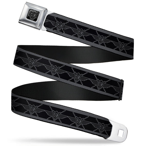Buckle-Down BD Wings Logo CLOSE-UP Full Color Black Silver Seatbelt Belt - BD Monogram2 Black/Gray Webbing