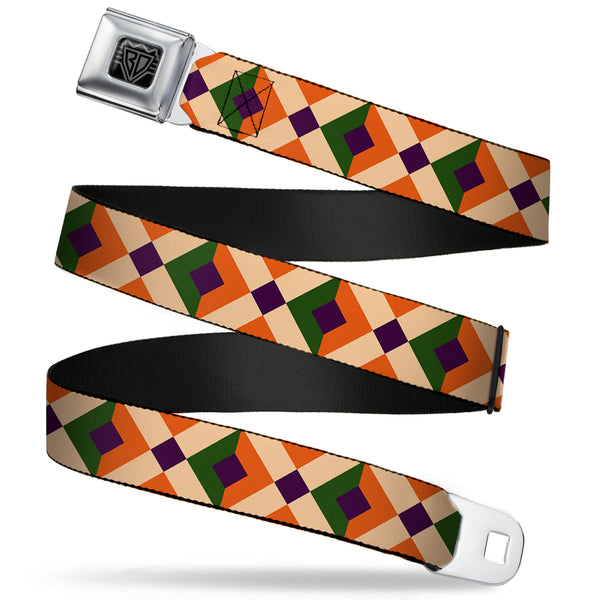 Buckle-Down BD Wings Logo CLOSE-UP Full Color Black Silver Seatbelt Belt - Aztec16 Oranges/Green/Purple Webbing