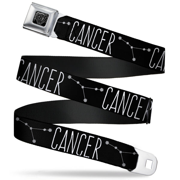 Buckle-Down BD Wings Logo CLOSE-UP Full Color Black Silver Seatbelt Belt - Zodiac CANCER/Constellation Black/White Webbing