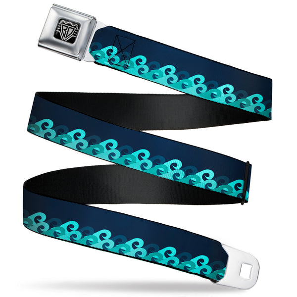 Buckle-Down BD Wings Logo CLOSE-UP Full Color Black Silver Seatbelt Belt - Waves Navy/Blue Shades Webbing