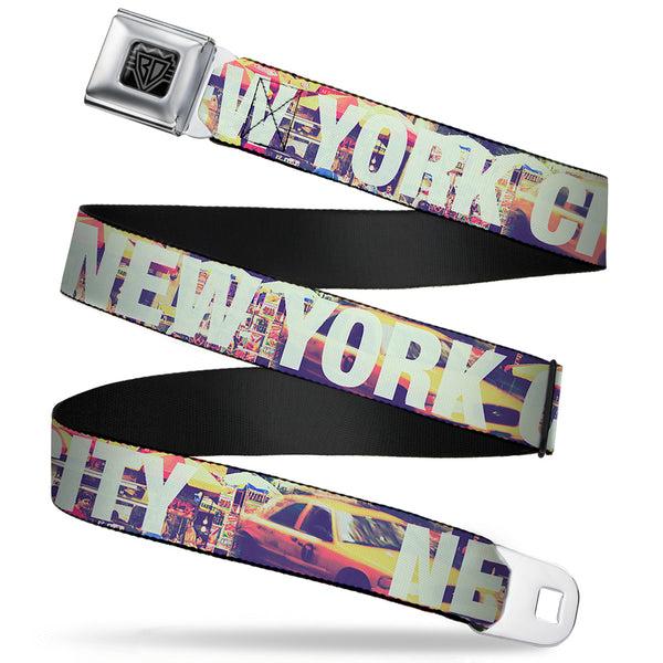 Buckle-Down BD Wings Logo CLOSE-UP Full Color Black Silver Seatbelt Belt - Vivid NEW YORK CITY Street Scenes Webbing