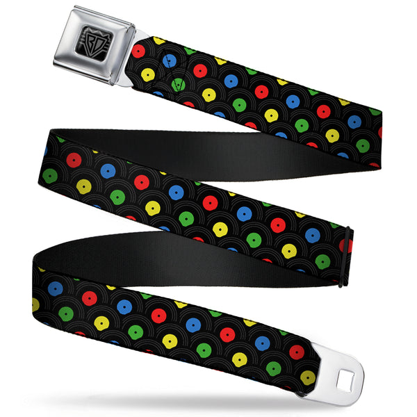 Buckle-Down BD Wings Logo CLOSE-UP Full Color Black Silver Seatbelt Belt - Vinyl Records Stacked Black/Gray/Multi Color Webbing
