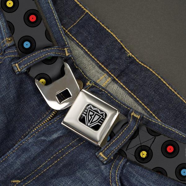 Buckle-Down BD Wings Logo CLOSE-UP Full Color Black Silver Seatbelt Belt - Vinyl Records Gray/Black/Mutli Color Webbing