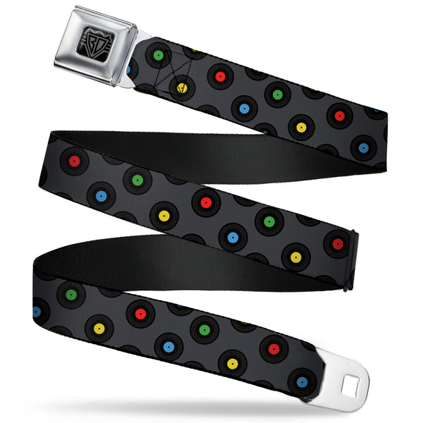 Buckle-Down BD Wings Logo CLOSE-UP Full Color Black Silver Seatbelt Belt - Vinyl Records Gray/Black/Mutli Color Webbing