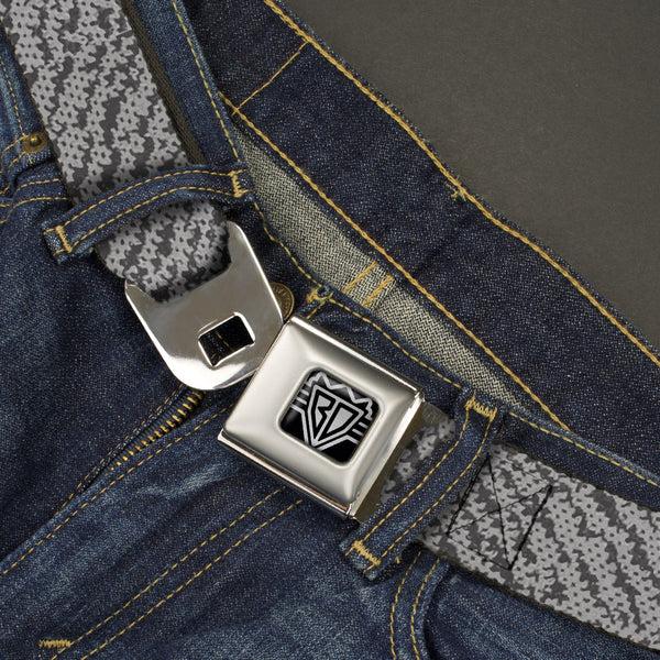 Buckle-Down BD Wings Logo CLOSE-UP Full Color Black Silver Seatbelt Belt - Urban Camo Grays Webbing