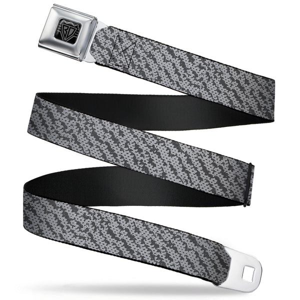 Buckle-Down BD Wings Logo CLOSE-UP Full Color Black Silver Seatbelt Belt - Urban Camo Grays Webbing