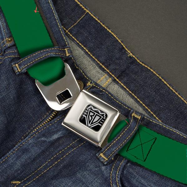 Buckle-Down BD Wings Logo CLOSE-UP Full Color Black Silver Seatbelt Belt - Tropical Flora Greens/Reds/Gold Webbing