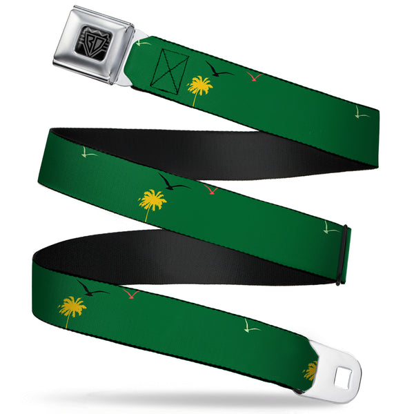 Buckle-Down BD Wings Logo CLOSE-UP Full Color Black Silver Seatbelt Belt - Tropical Flora Greens/Reds/Gold Webbing