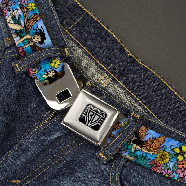 Buckle-Down BD Wings Logo CLOSE-UP Full Color Black Silver Seatbelt Belt - TJ-Flower Fairy Webbing