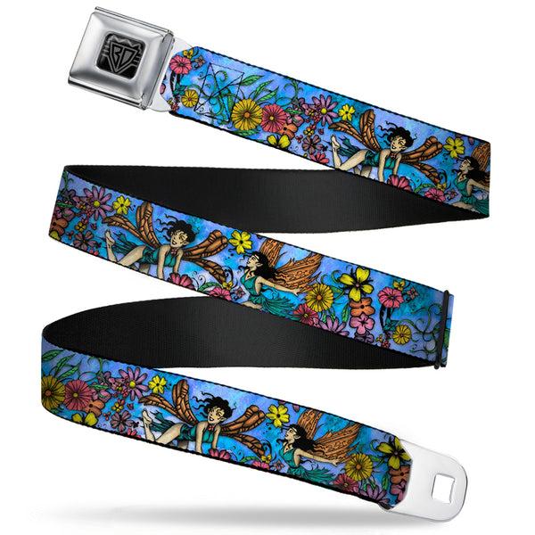 Buckle-Down BD Wings Logo CLOSE-UP Full Color Black Silver Seatbelt Belt - TJ-Flower Fairy Webbing