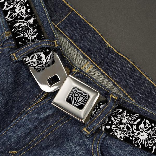 Buckle-Down BD Wings Logo CLOSE-UP Full Color Black Silver Seatbelt Belt - TJ-Fairies Black/White Webbing