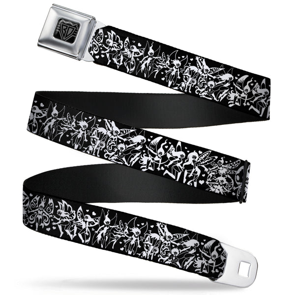 Buckle-Down BD Wings Logo CLOSE-UP Full Color Black Silver Seatbelt Belt - TJ-Fairies Black/White Webbing