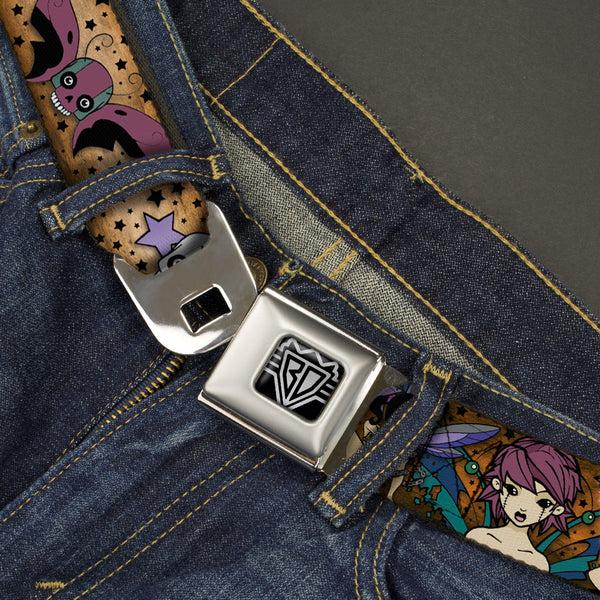 Buckle-Down BD Wings Logo CLOSE-UP Full Color Black Silver Seatbelt Belt - TJ-Fairy Gothic Webbing