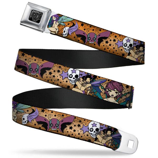 Buckle-Down BD Wings Logo CLOSE-UP Full Color Black Silver Seatbelt Belt - TJ-Fairy Gothic Webbing
