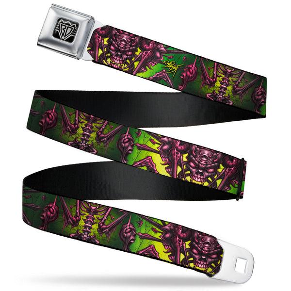 Buckle-Down BD Wings Logo CLOSE-UP Full Color Black Silver Seatbelt Belt - TJ-Bone Man Webbing