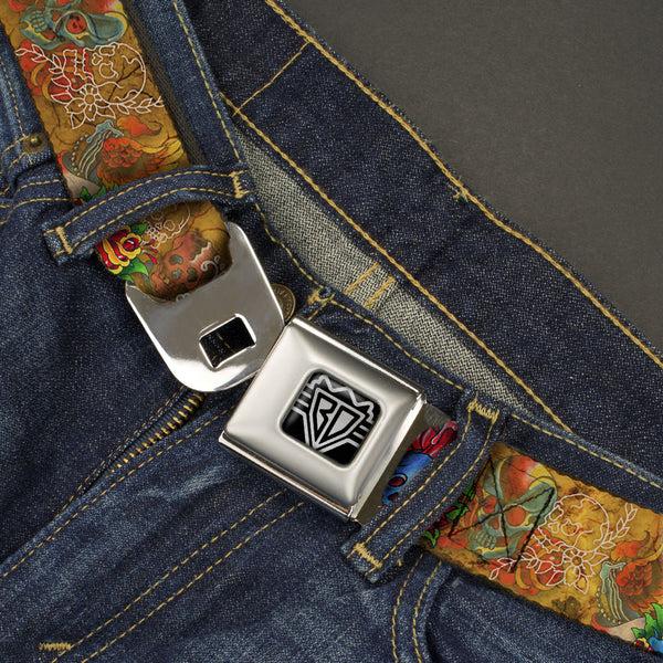 Buckle-Down BD Wings Logo CLOSE-UP Full Color Black Silver Seatbelt Belt - TJ-Candles & Skulls Webbing