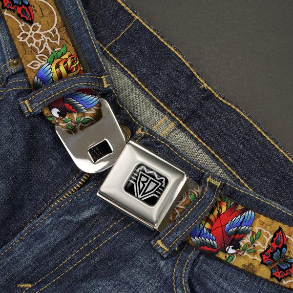 Buckle-Down BD Wings Logo CLOSE-UP Full Color Black Silver Seatbelt Belt - TJ-Bird & Rose Webbing