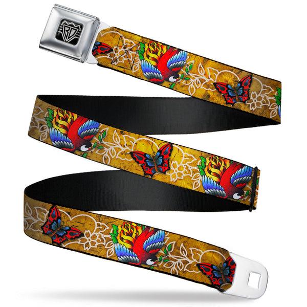 Buckle-Down BD Wings Logo CLOSE-UP Full Color Black Silver Seatbelt Belt - TJ-Bird & Rose Webbing