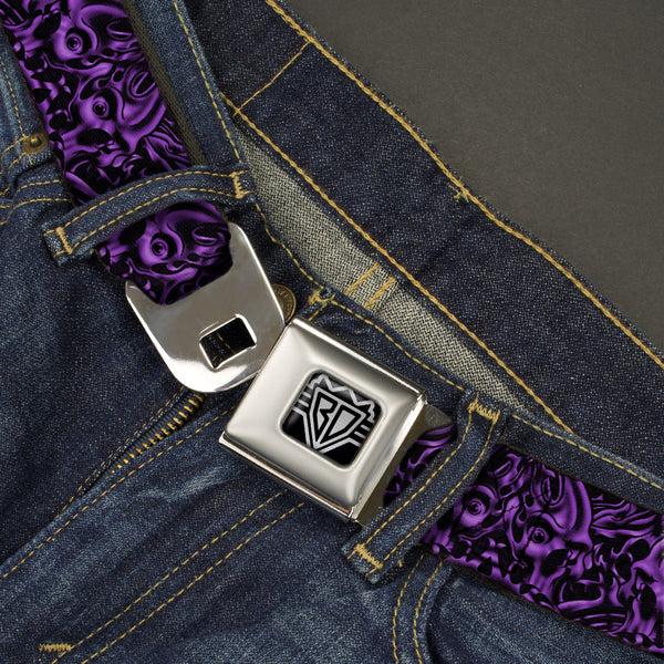 Buckle-Down BD Wings Logo CLOSE-UP Full Color Black Silver Seatbelt Belt - Sleeve Skulls Black/Purple Webbing