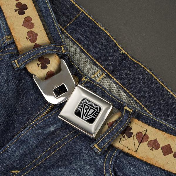 Buckle-Down BD Wings Logo CLOSE-UP Full Color Black Silver Seatbelt Belt - Suits Tan Stone Webbing