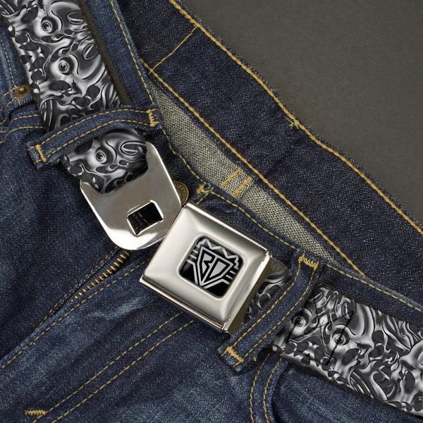 Buckle-Down BD Wings Logo CLOSE-UP Full Color Black Silver Seatbelt Belt - Sleeve Skulls Black/Gray Webbing
