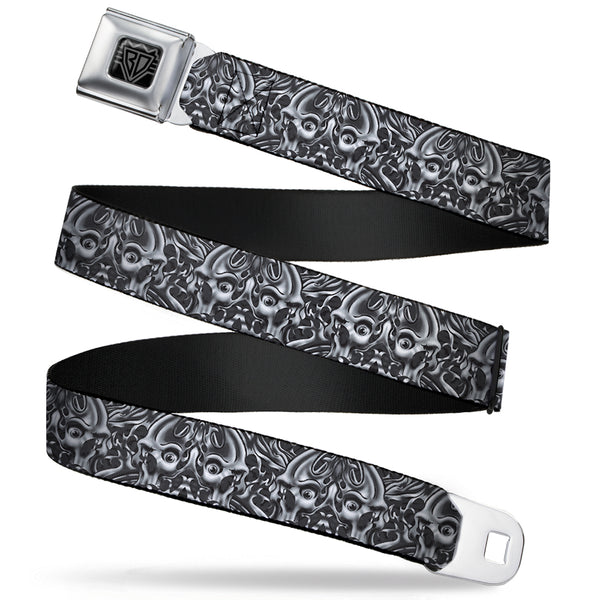 Buckle-Down BD Wings Logo CLOSE-UP Full Color Black Silver Seatbelt Belt - Sleeve Skulls Black/Gray Webbing