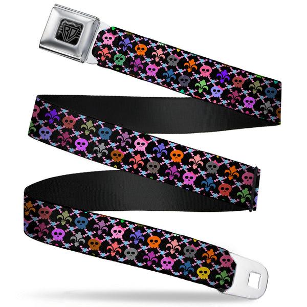 Buckle-Down BD Wings Logo CLOSE-UP Full Color Black Silver Seatbelt Belt - Skull & Fleur-de-Lis Black/Multi Color Webbing