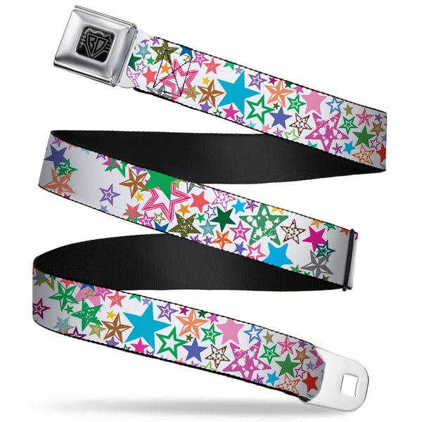 Buckle-Down BD Wings Logo CLOSE-UP Full Color Black Silver Seatbelt Belt - Stargazer White/Multi Color Webbing